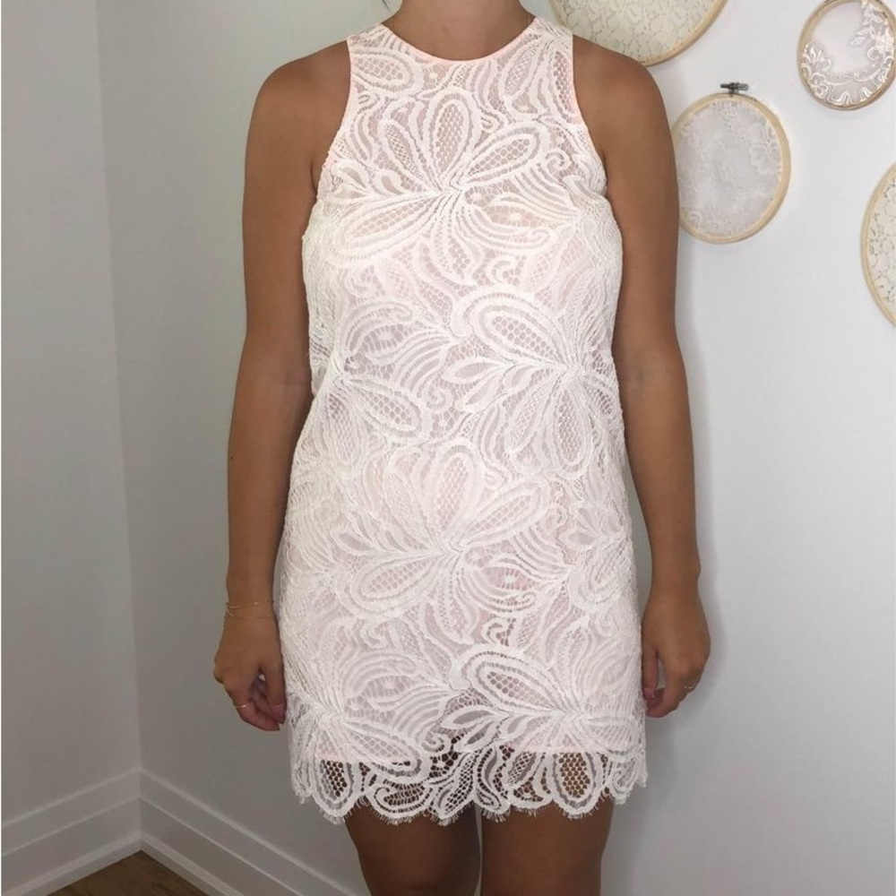 Babaton White Floral Lace Mini Dress